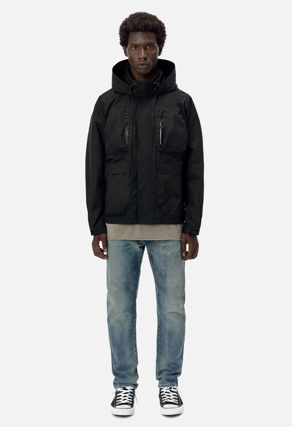 High Shrunk Nylon Parachute Jacket / Black