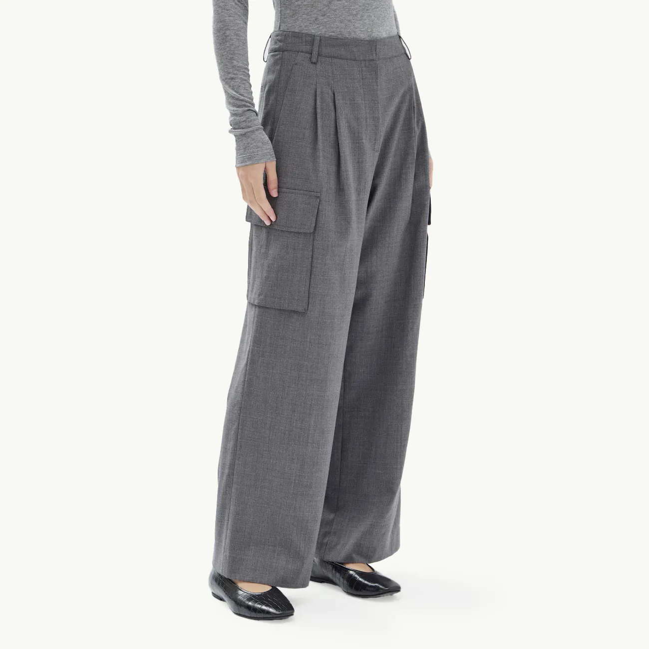 Isara Wool Cargo Pant - Charcoal Melange