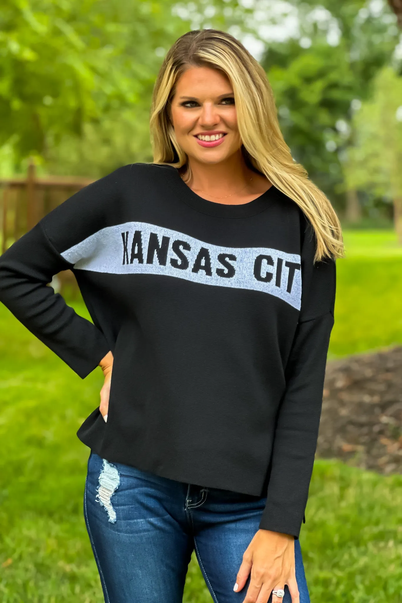 Kansas City Drop Shoulder Sweater : Black/White