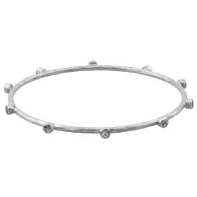 Lika Behar Silver Bangle Bracelet with 10 White Sapphires