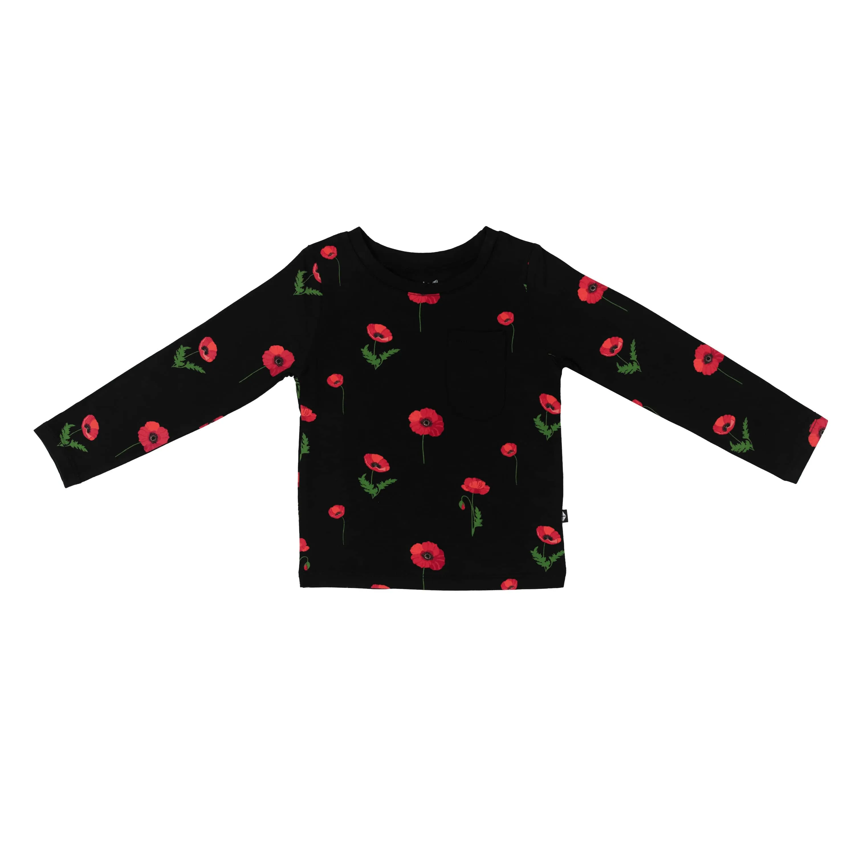 Long Sleeve Toddler Crew Neck Tee in Midnight Poppies