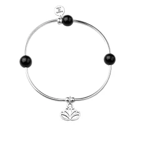 Lotus | Soft Bangle Charm Bracelet | Onyx