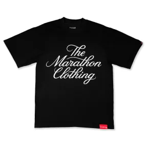 Marathon Stacked Script T-Shirt - Black/White