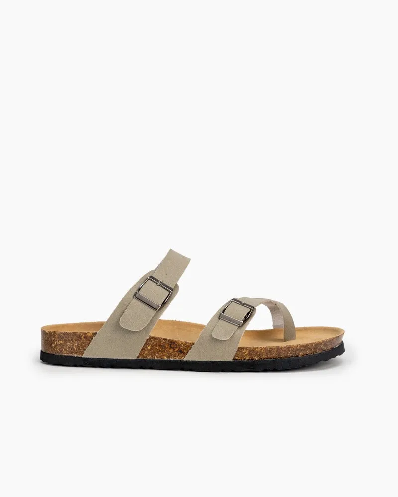 Men's Adjustable Buckle Straps Cork footbed Thong Sandals