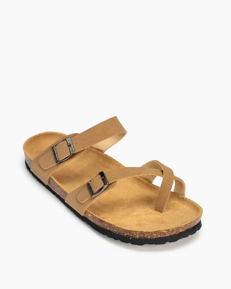 Men's Adjustable Buckle Straps Cork footbed Thong Sandals