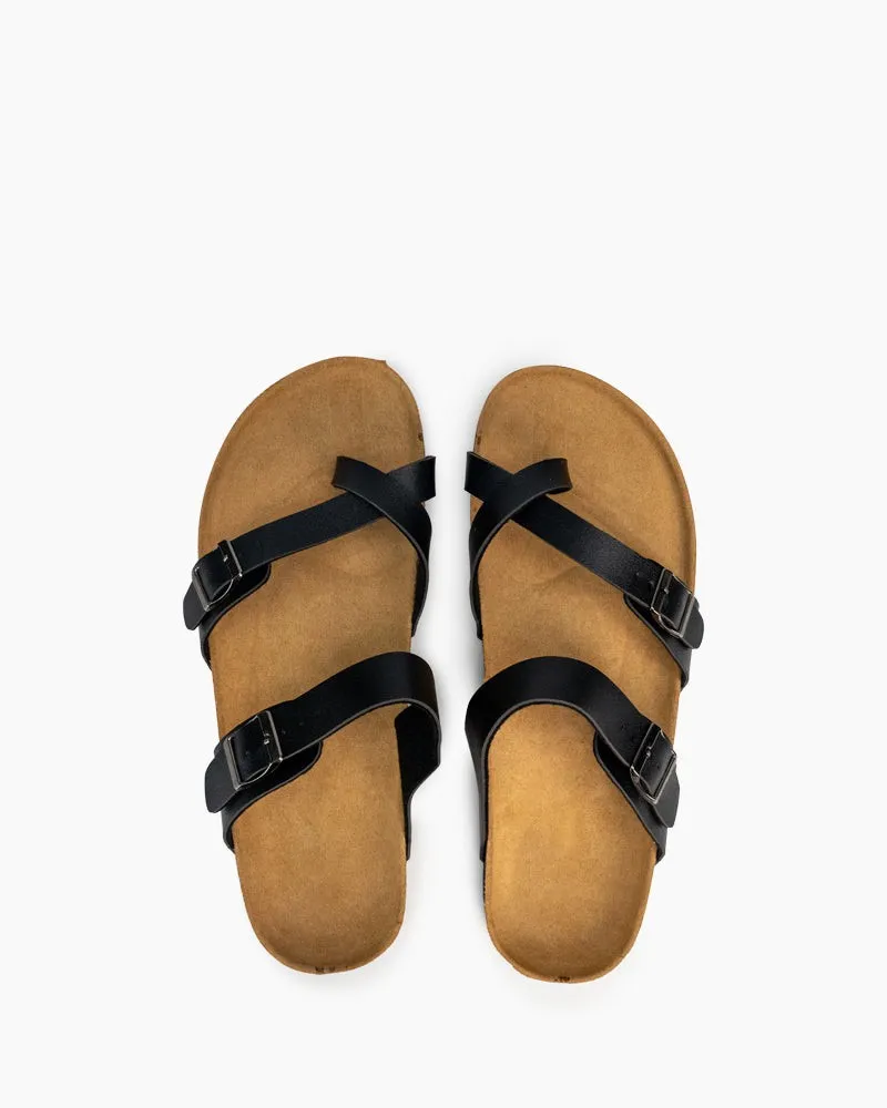 Men's Adjustable Buckle Straps Cork footbed Thong Sandals