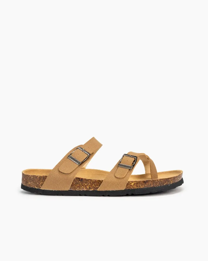 Men's Adjustable Buckle Straps Cork footbed Thong Sandals