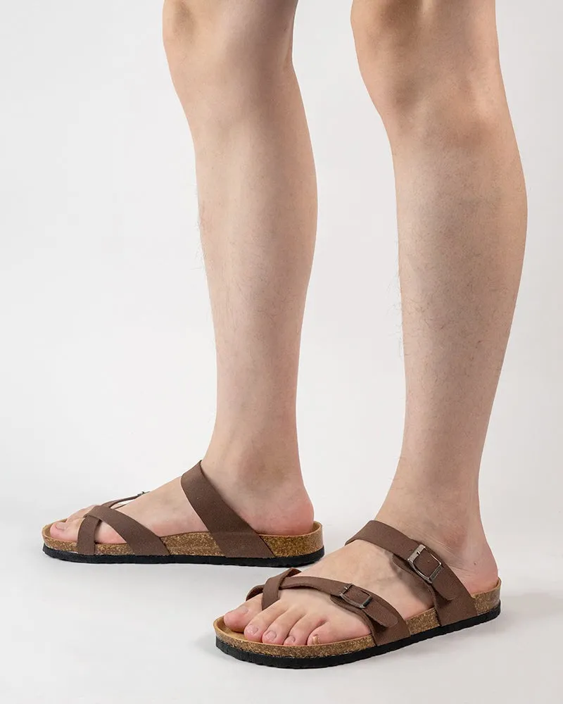 Men's Adjustable Buckle Straps Cork footbed Thong Sandals