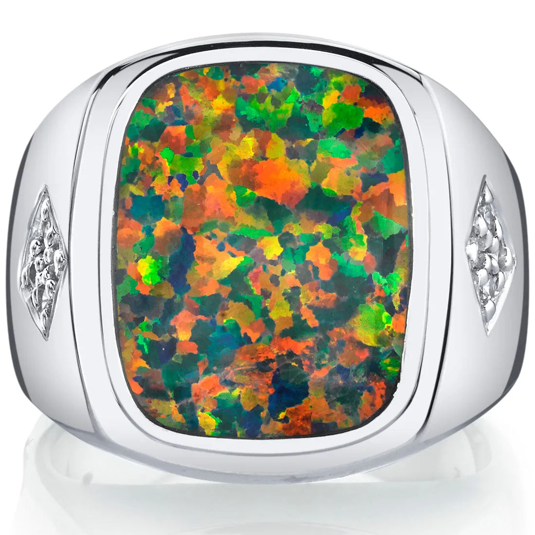 Men's Black Opal Ring Sterling Silver Cushion Cut 0.50 Carat Size 13