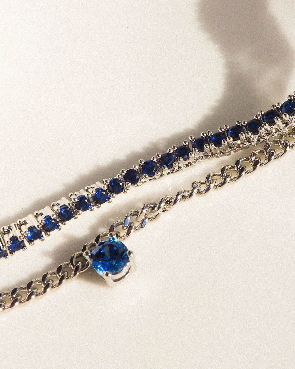 Mini Ballier Necklace- Blue Sapphire- Gold