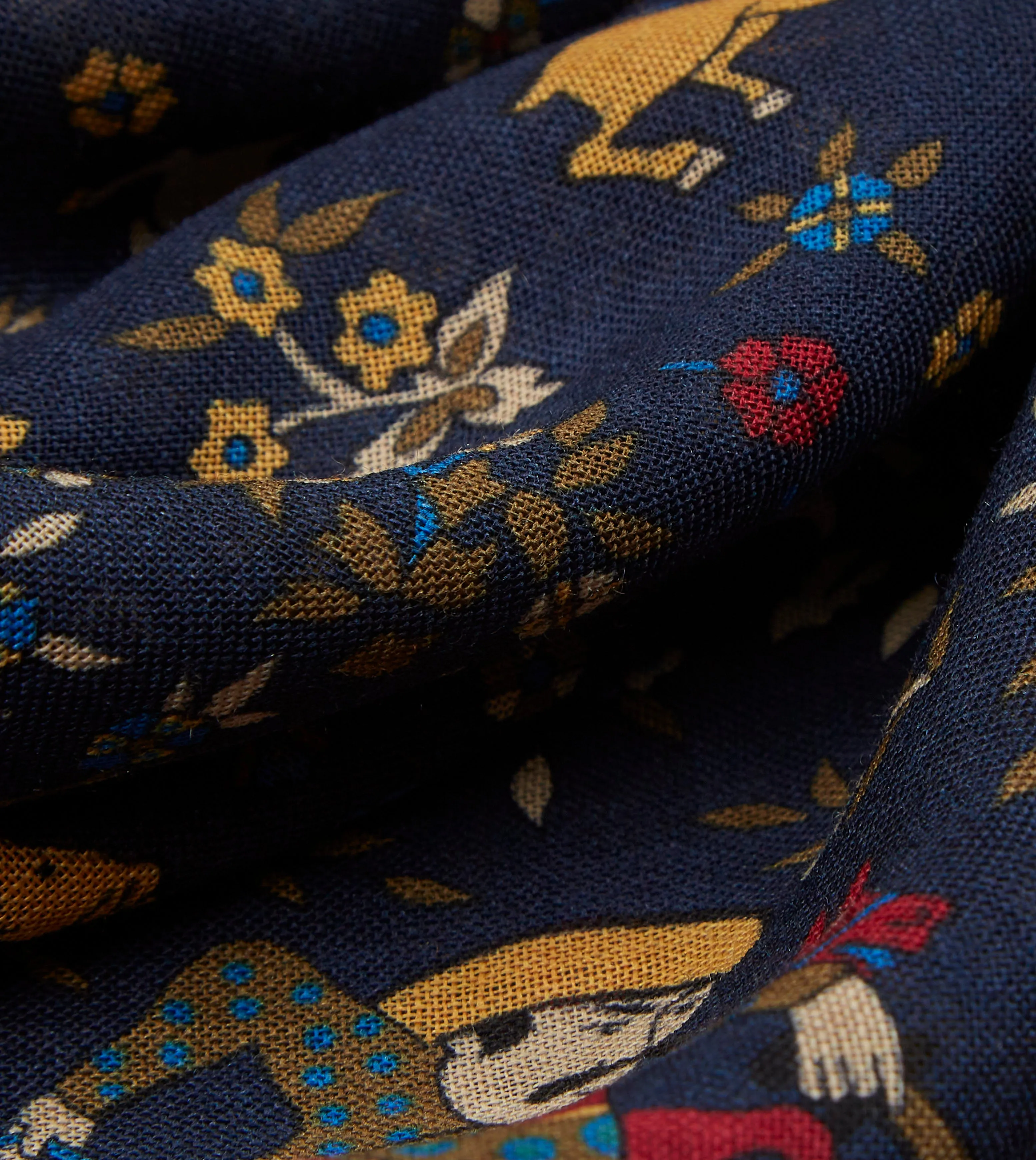 Navy Mughal Print Wool-Silk Square Scarf