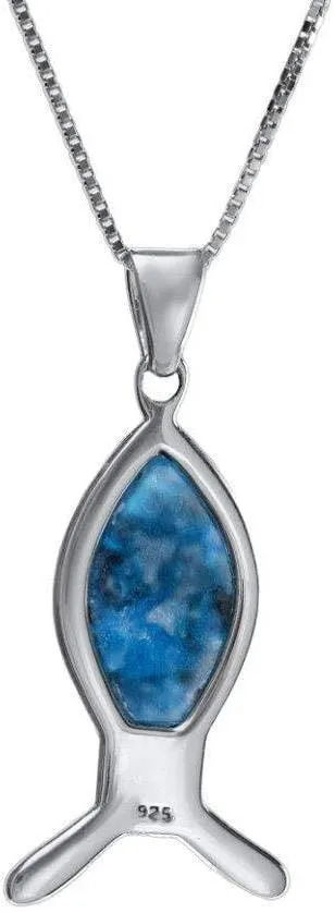 New Testament Nano sim Silver Pendant Ichthys studded with Roman Glass