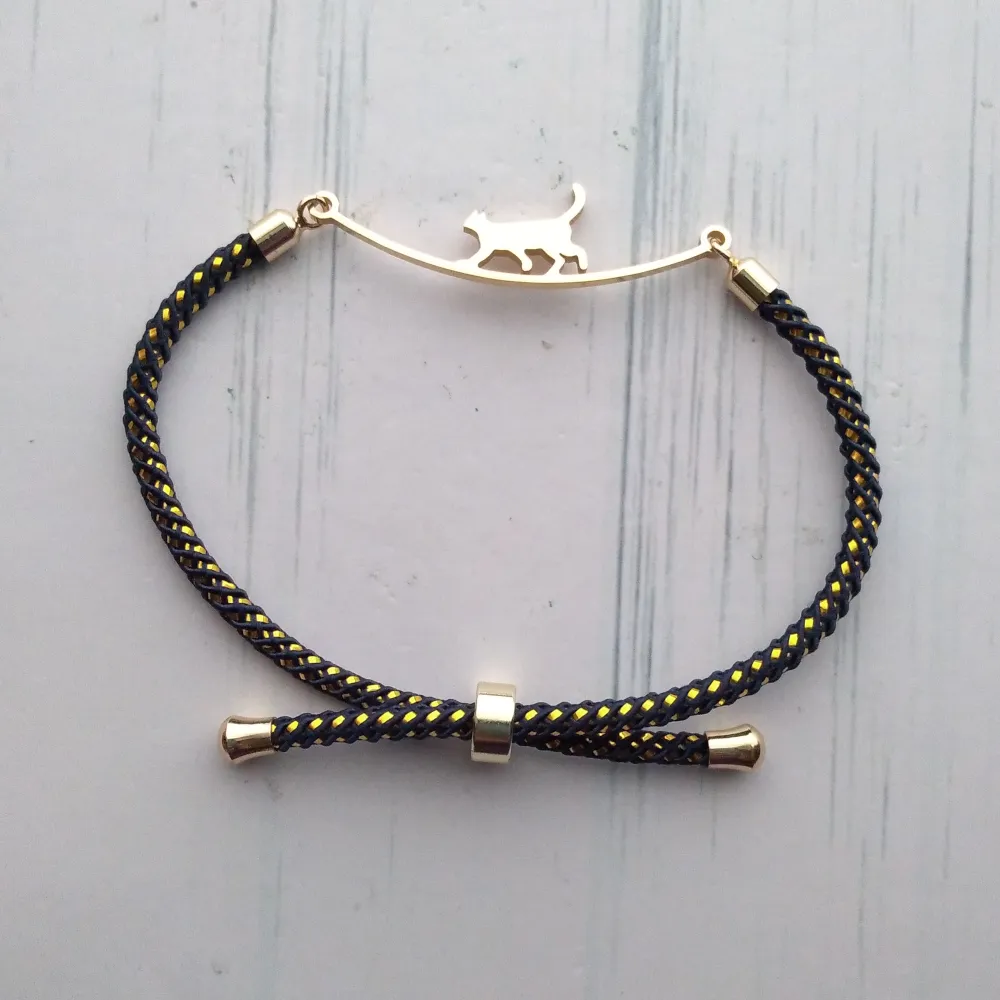 Olivia 2 Cat Walking The Wire Metallic Cord Slider Bracelet