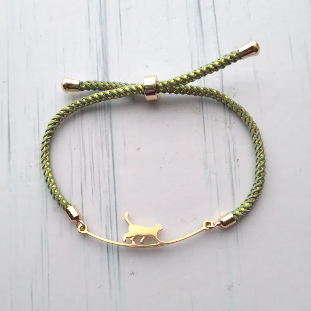 Olivia 2 Cat Walking The Wire Metallic Cord Slider Bracelet