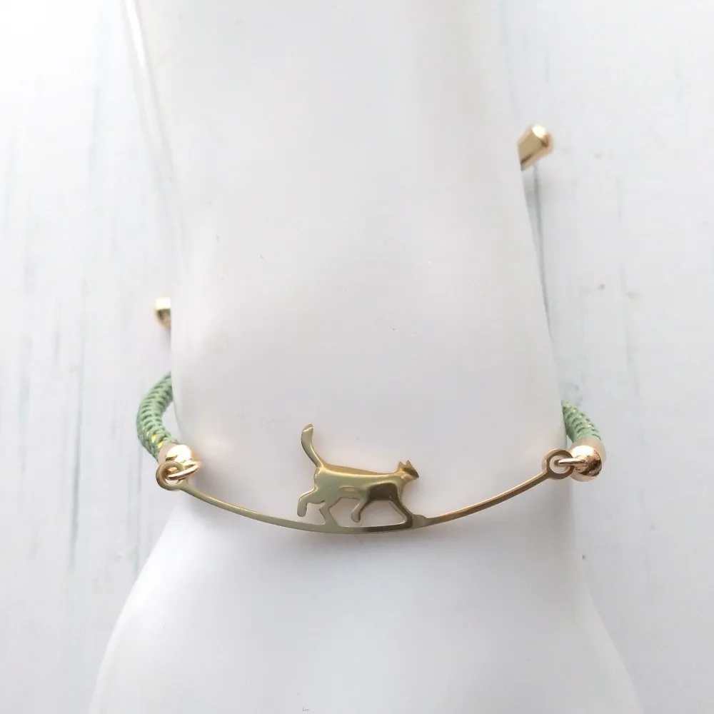 Olivia 2 Cat Walking The Wire Metallic Cord Slider Bracelet