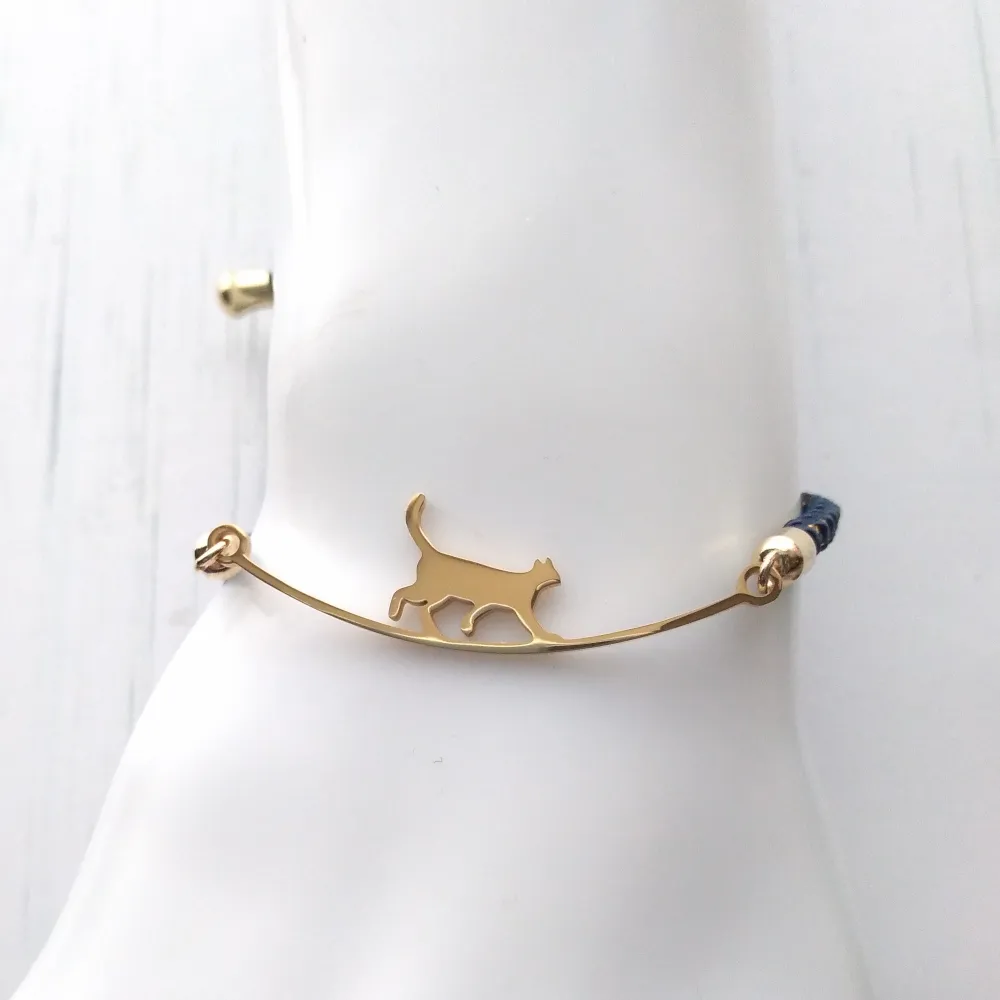 Olivia 2 Cat Walking The Wire Metallic Cord Slider Bracelet