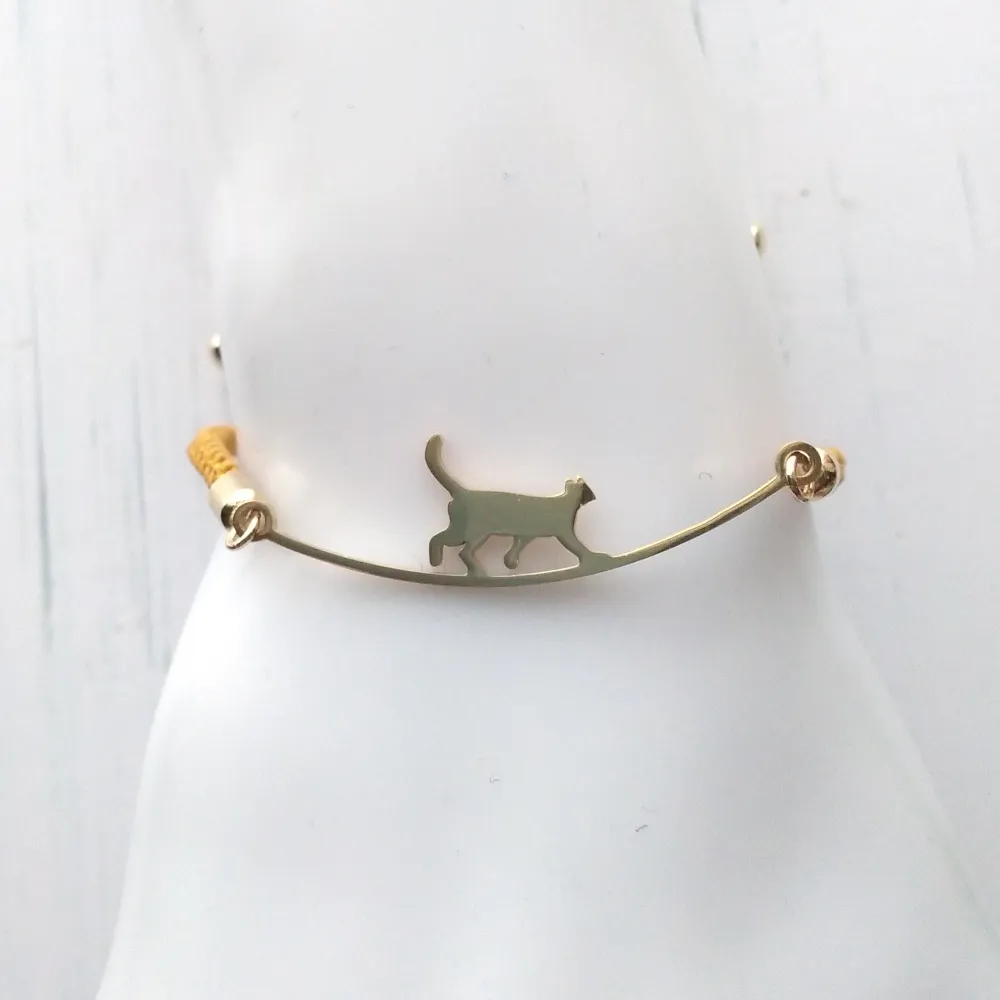 Olivia 2 Cat Walking The Wire Metallic Cord Slider Bracelet