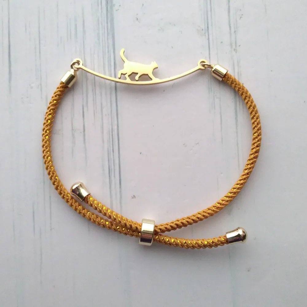 Olivia 2 Cat Walking The Wire Metallic Cord Slider Bracelet