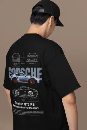 PORSCHE Back Side Printed Unisex Black Oversized T-shirt