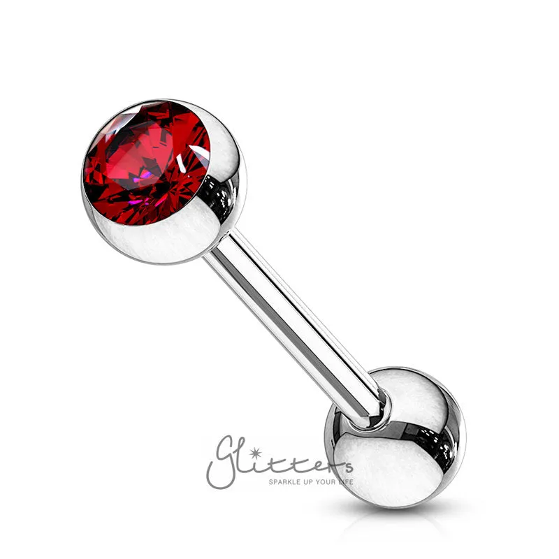 Press Fit Gem Set Top with Surgical Steel Tongue Barbells-Red