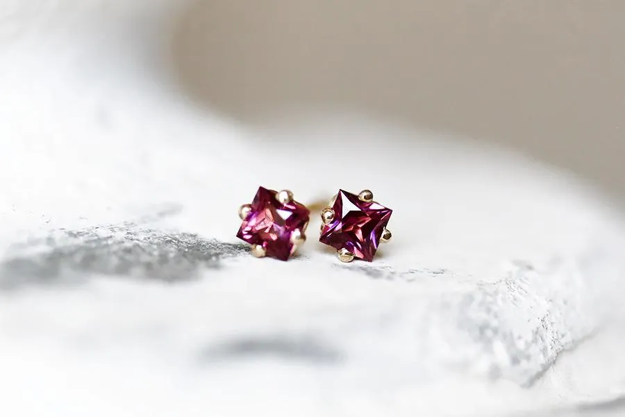 Princess Cut Garnet Studs