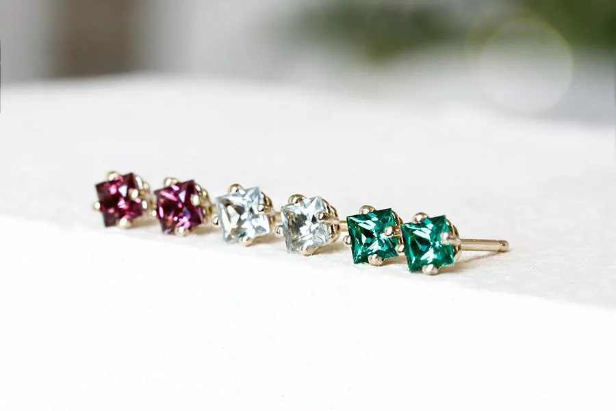 Princess Cut Garnet Studs