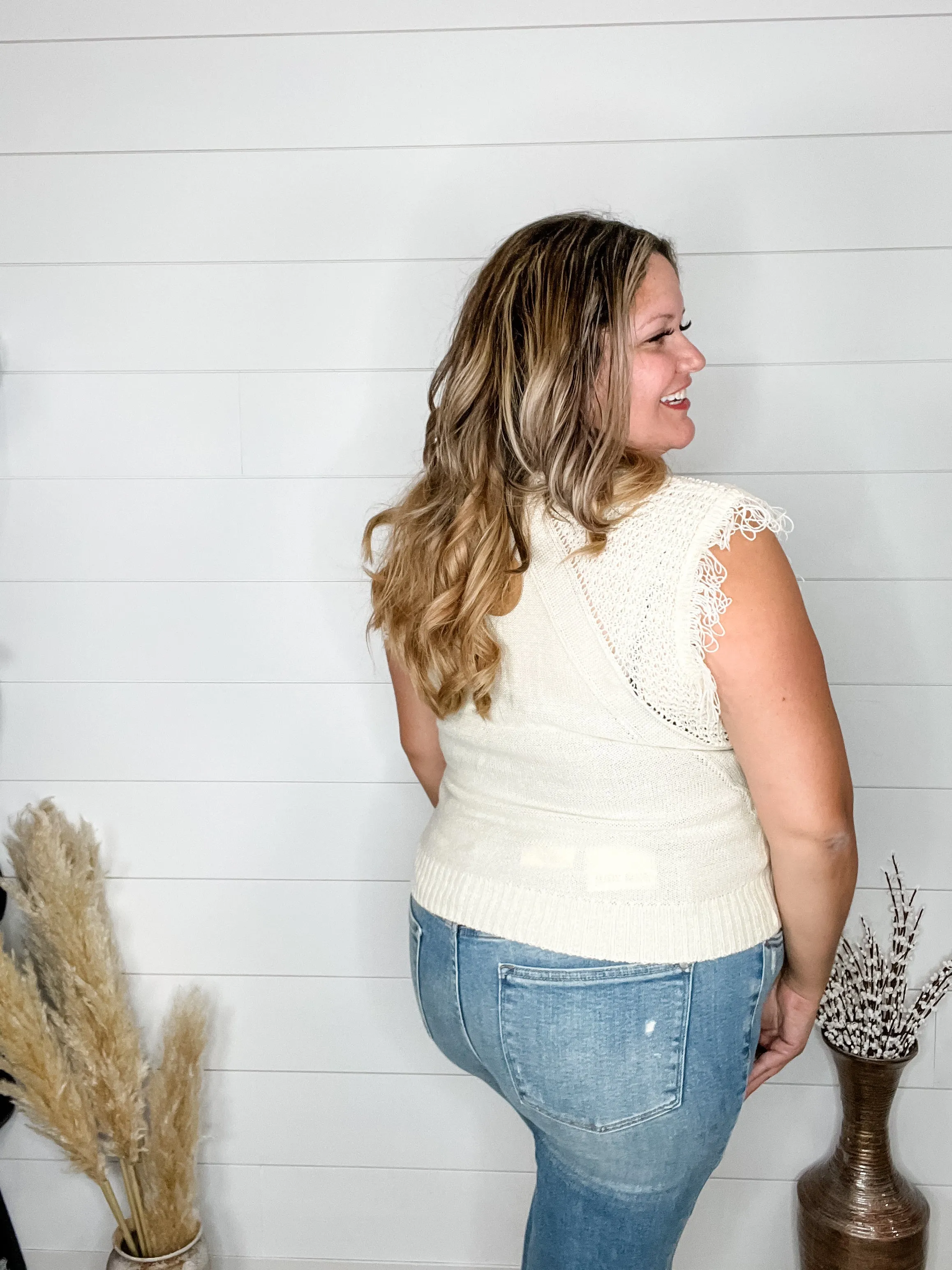 "Accent" Fringe Cropped Sweater Vest