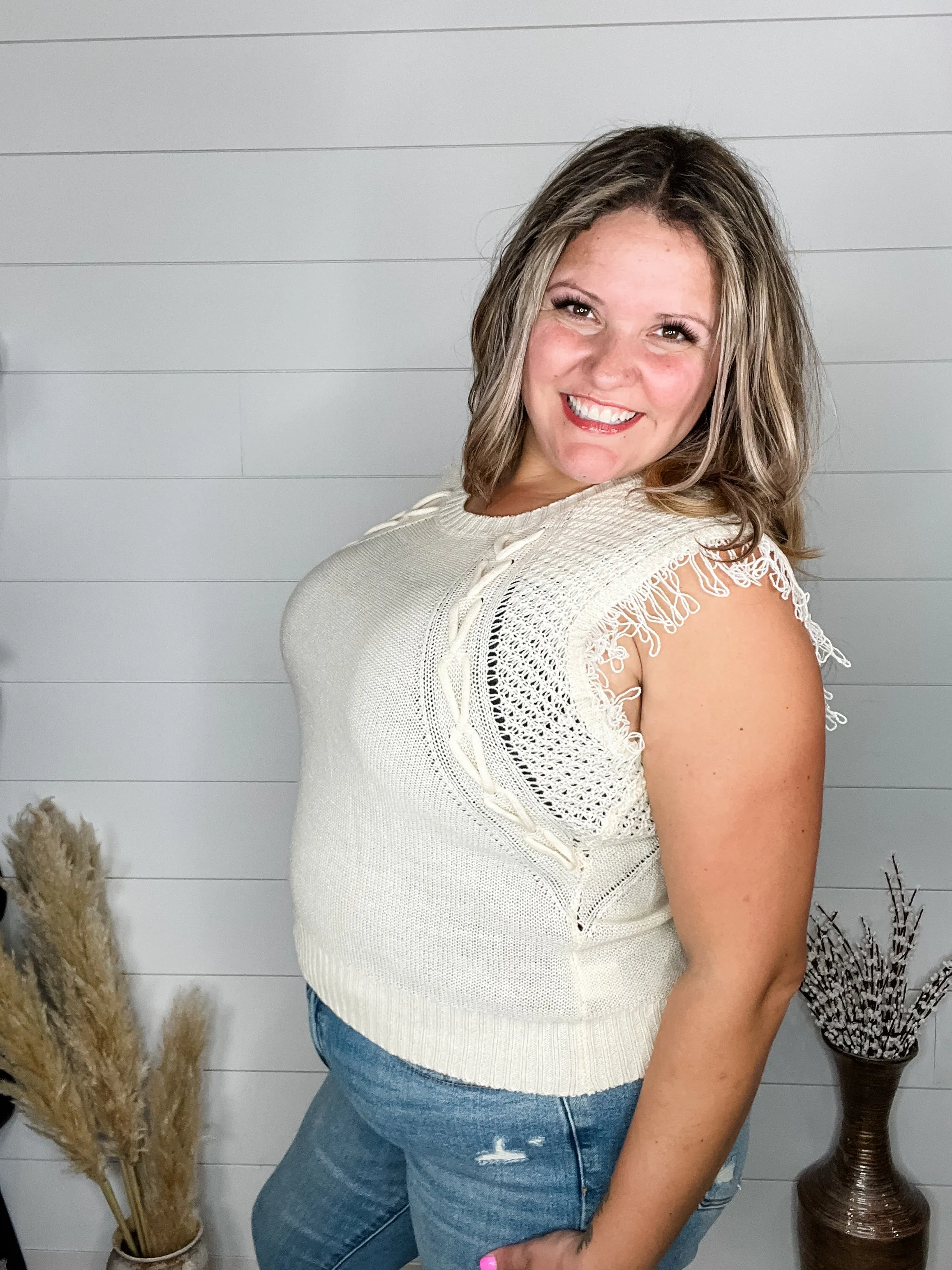 "Accent" Fringe Cropped Sweater Vest