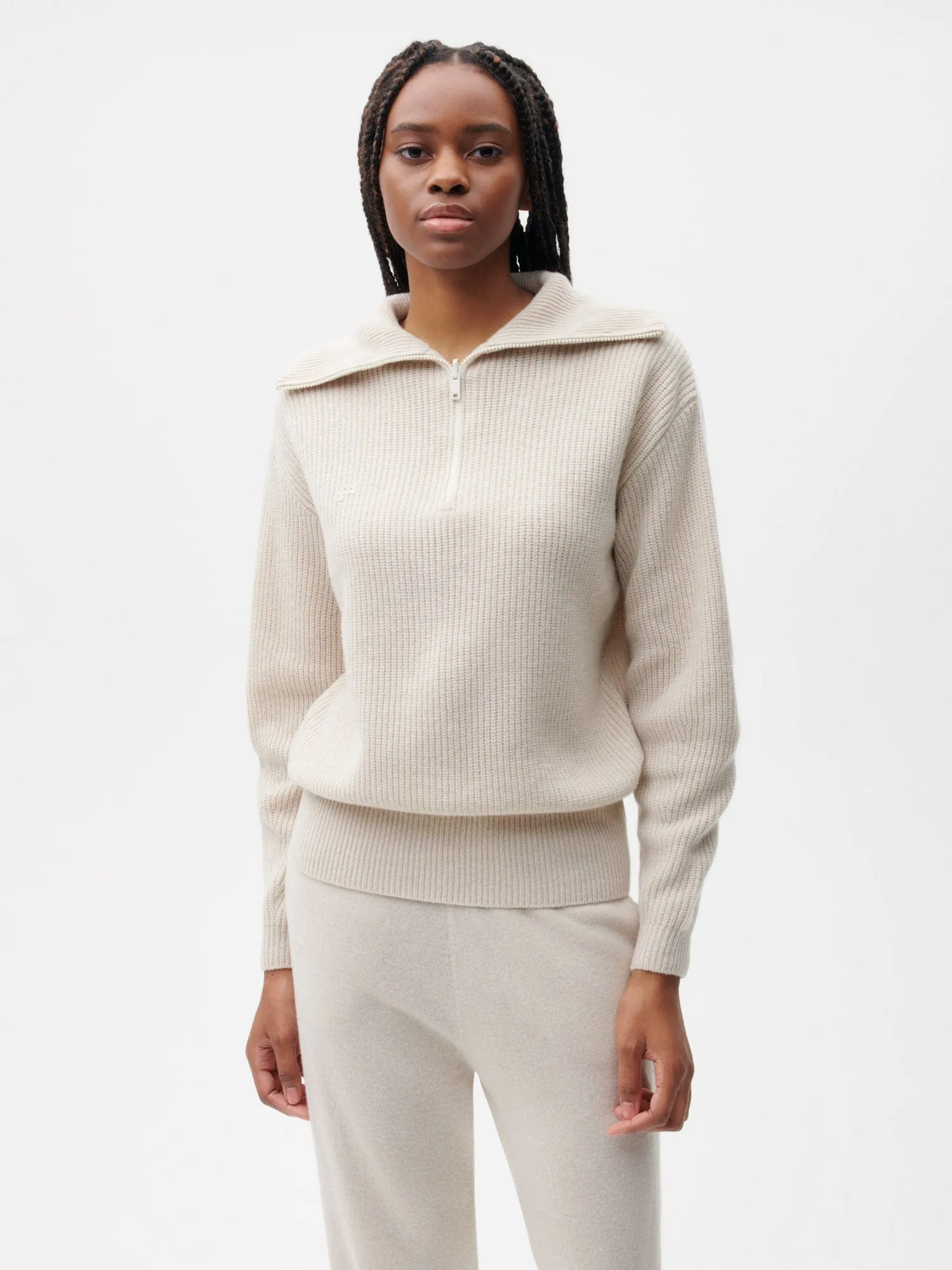 Recycled Cashmere Half Zip Sweater—oatmeal