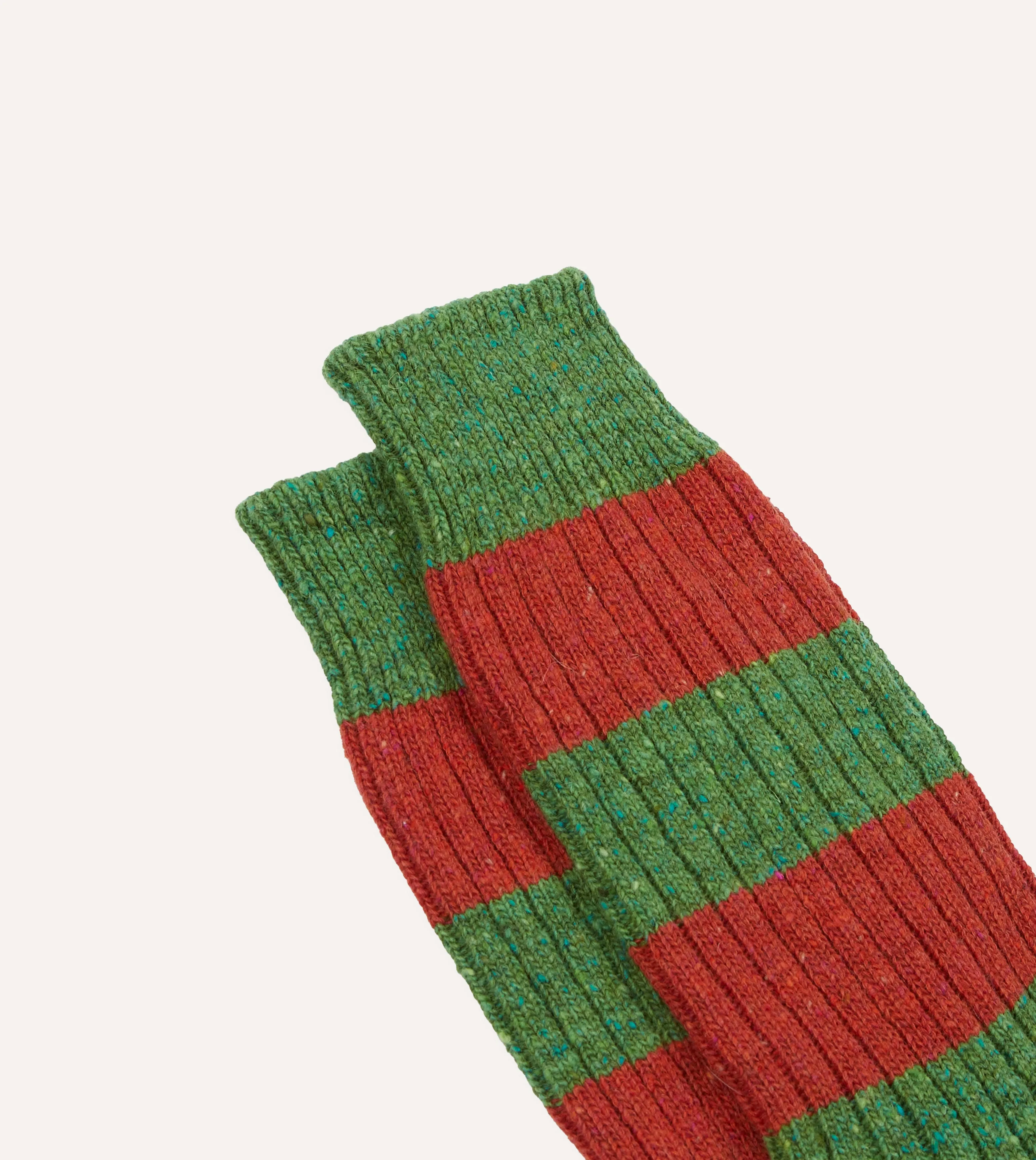 Red and Green Striped Donegal Wool Socks