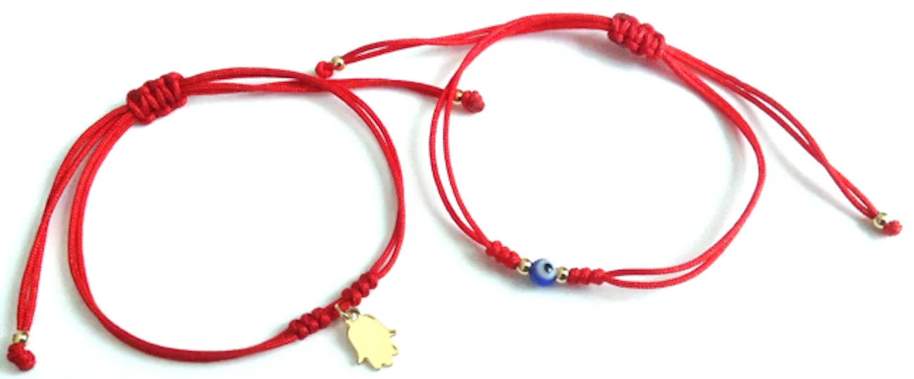 Red String couples bracelet set of 2 Evil Eye Hamsa Charms