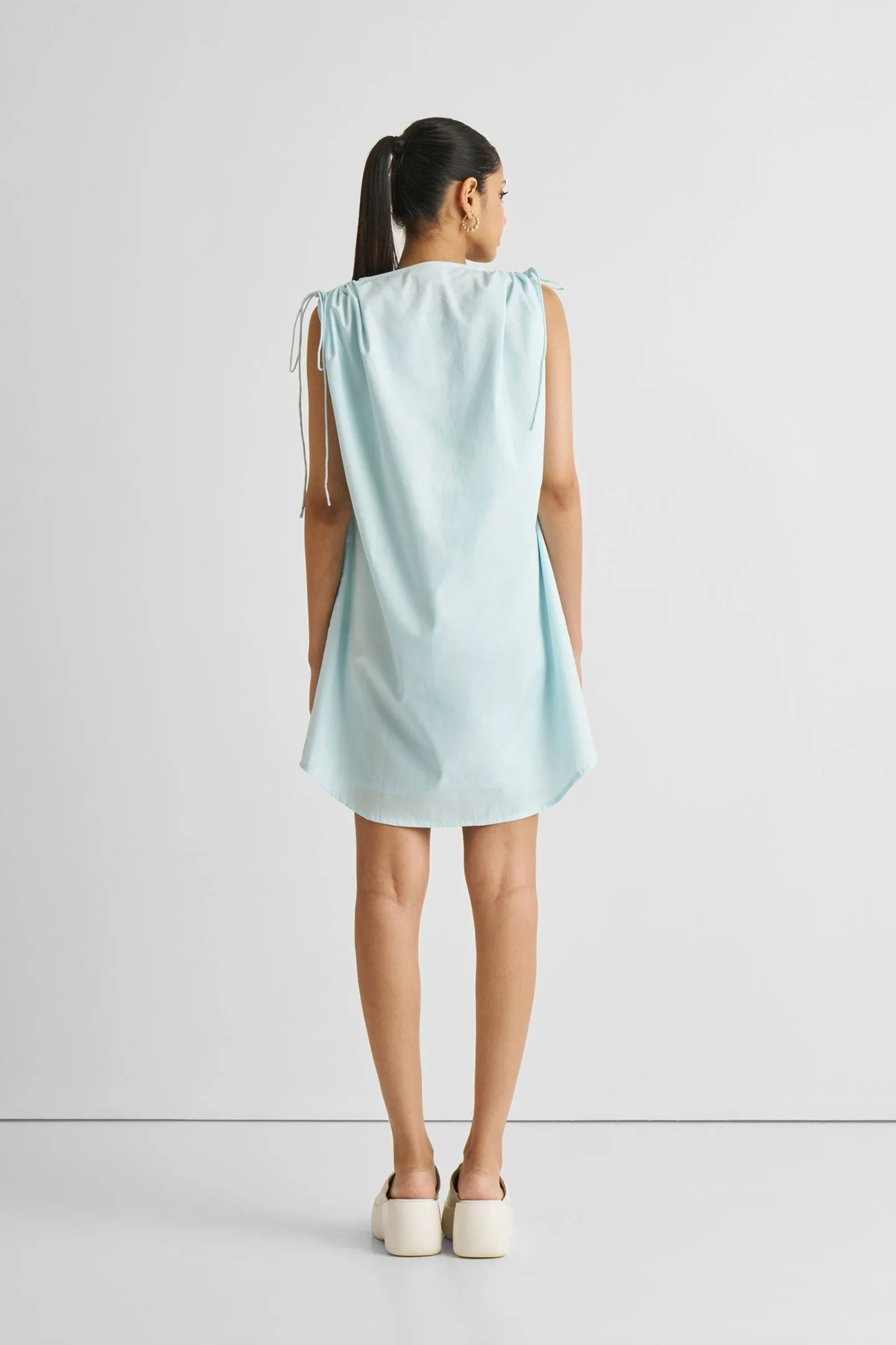 Reistor Shirt dress with Shoulder Tie Details in Summer Blue