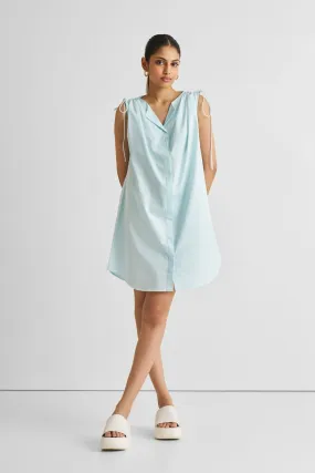 Reistor Shirt dress with Shoulder Tie Details in Summer Blue