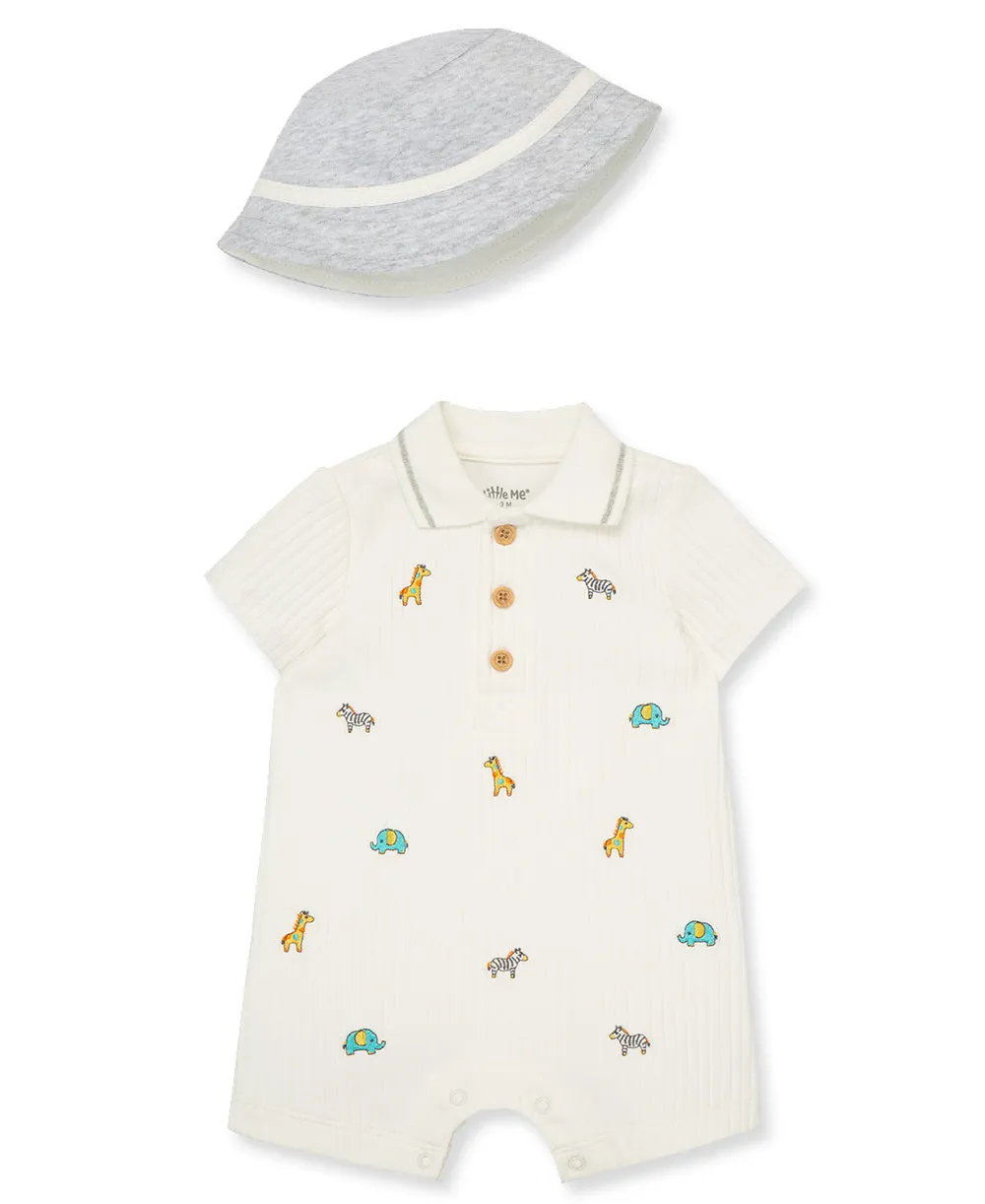 Safari Cotton Knit Romper & Hat Set