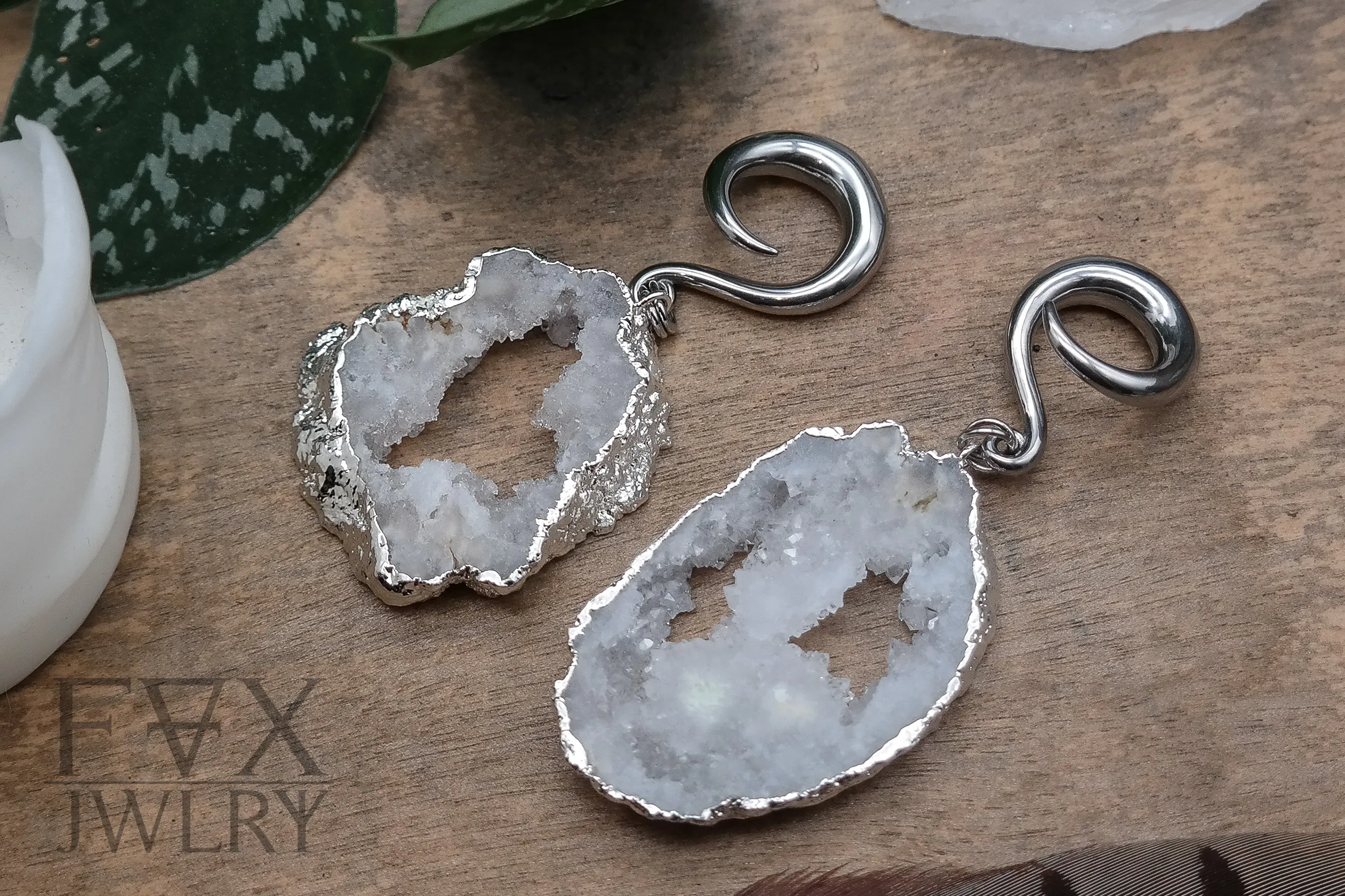 Silver Geode Ear Weights