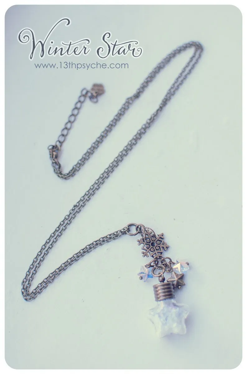 Snowflake star vial pendant necklace