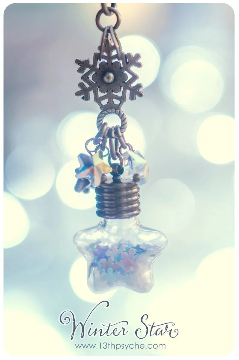 Snowflake star vial pendant necklace