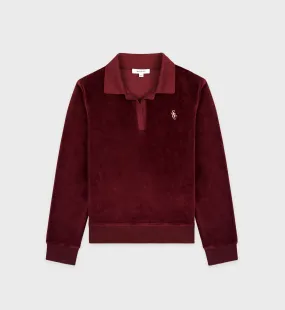 SRC Velour Longsleeve Polo - Merlot/White