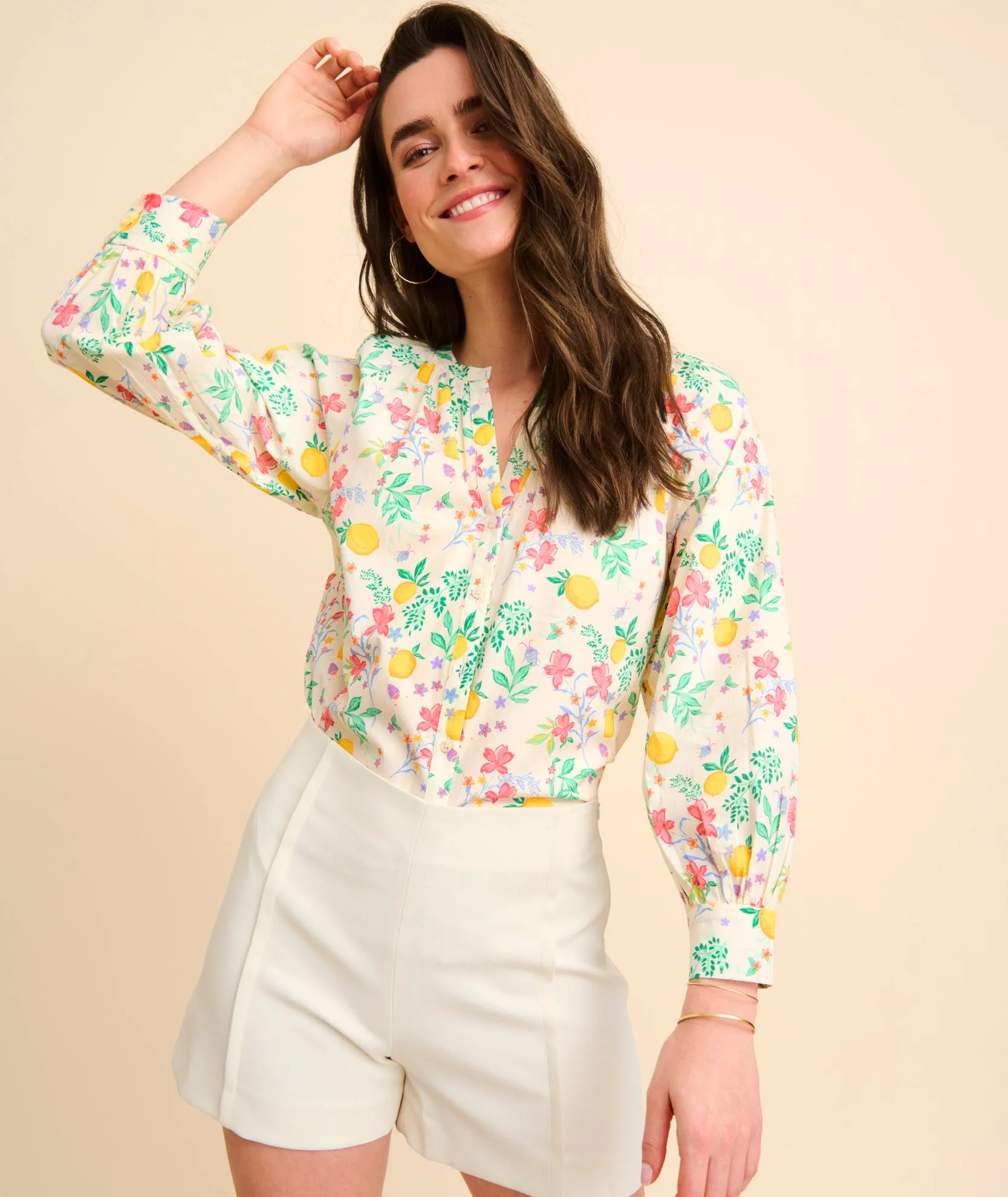 Stretch Cotton Lemon Print Carrie Shirt