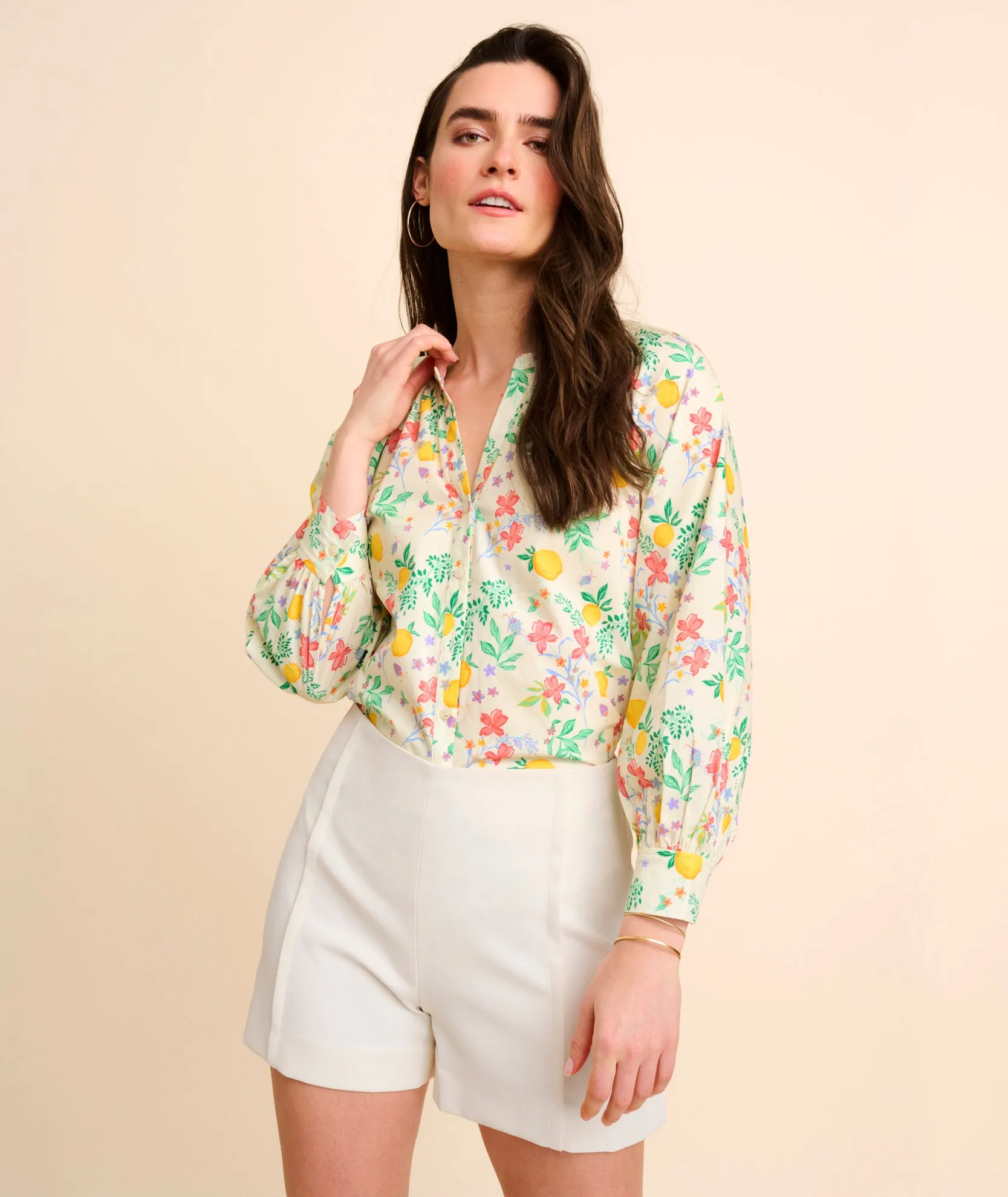 Stretch Cotton Lemon Print Carrie Shirt