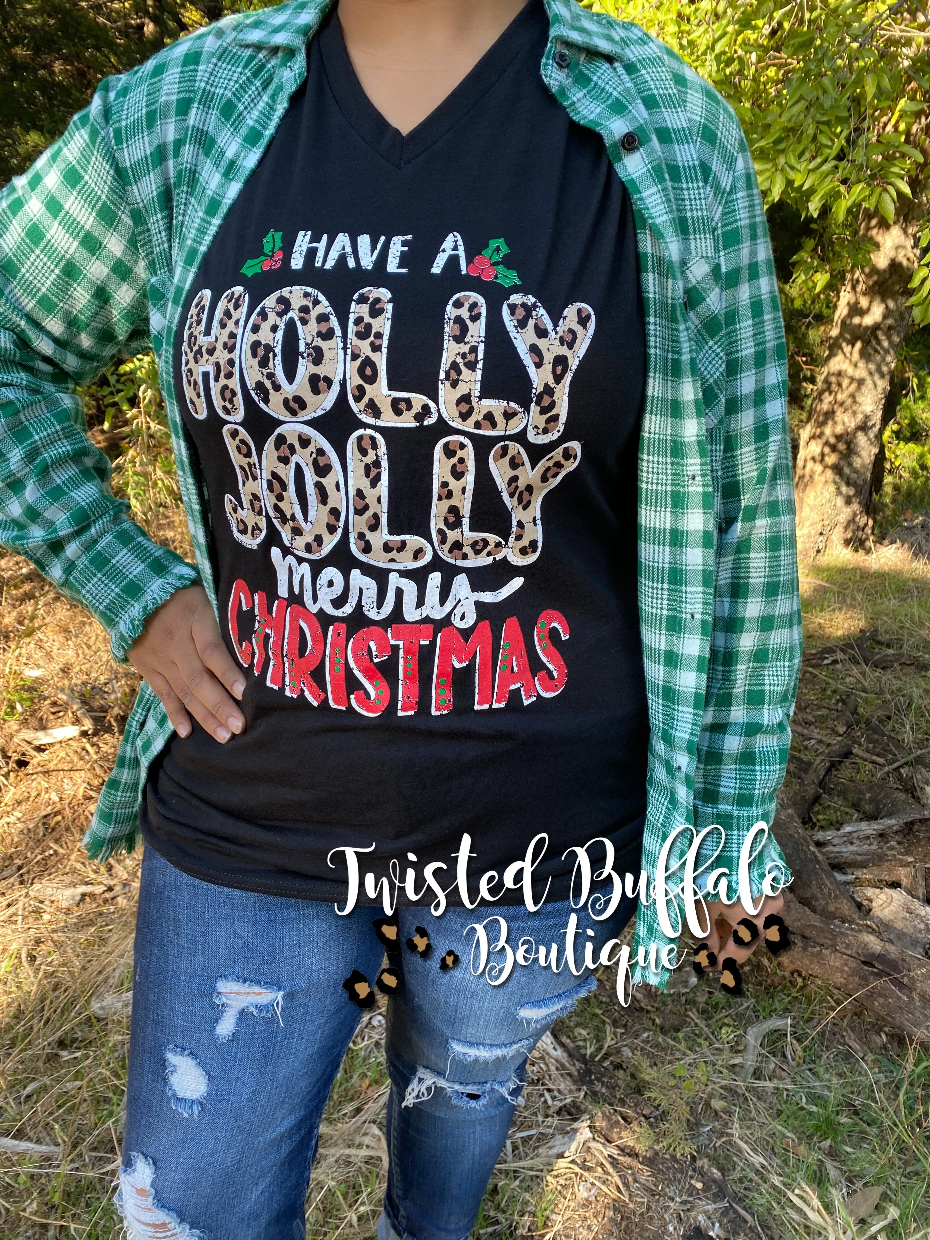 {TOTALLY GRINCHIFIED} Green   White Flannel Shirt