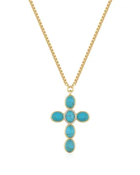 Turquoise Cross Necklace- Gold