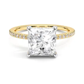 Two-Tone Princess Cut Engagement Ring With Hidden Halo