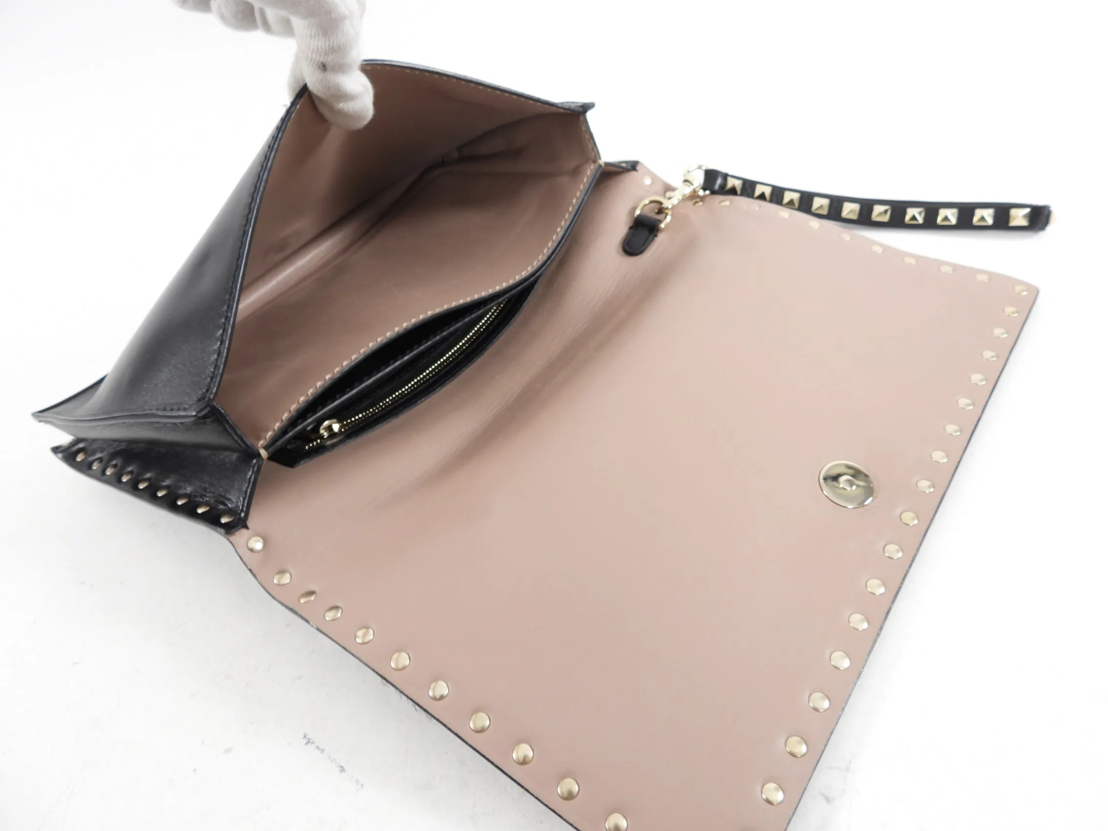 Valentino Black Leather Rock Stud Clutch Bag