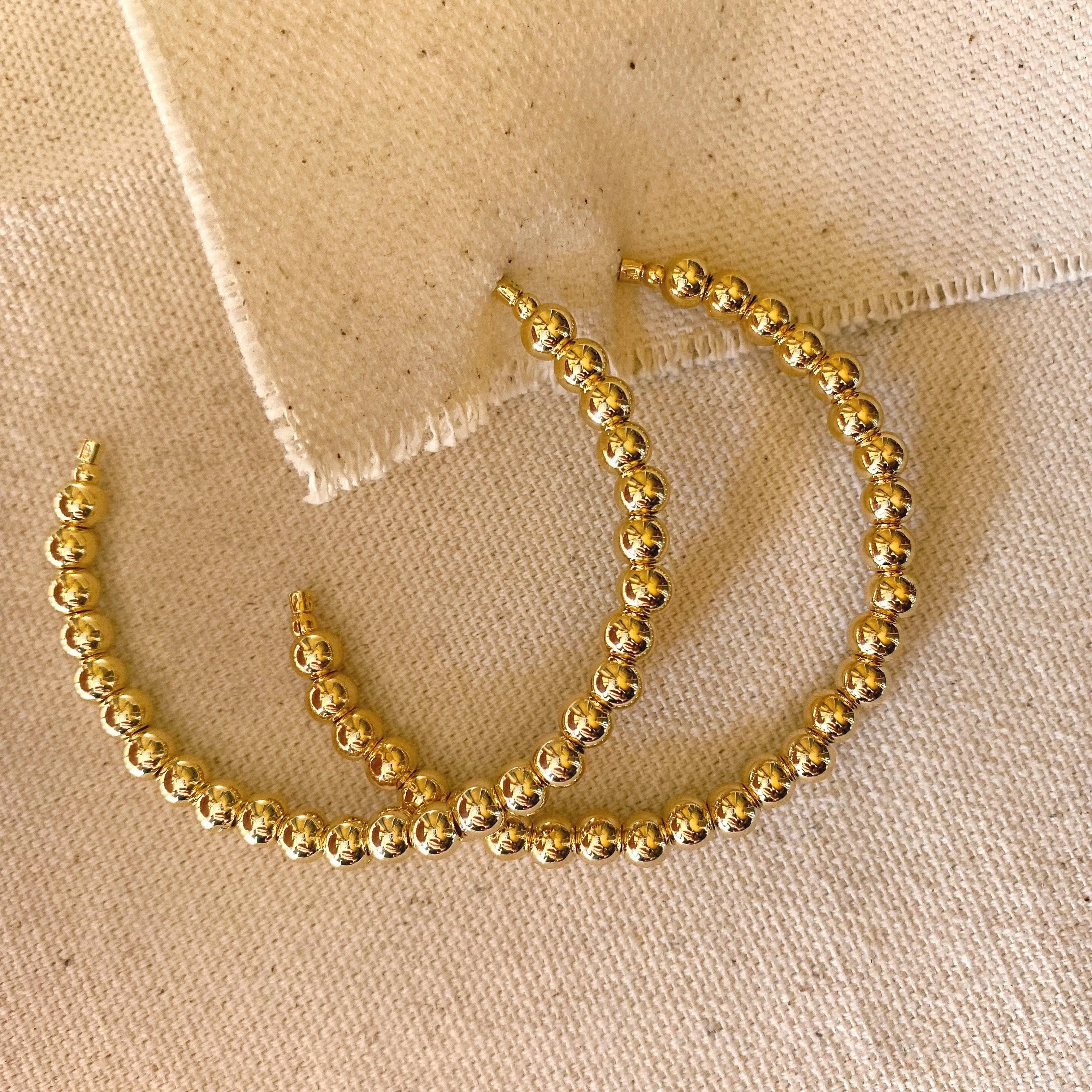 Very Sophisticated 18k Gold Filled Beaded C Hoop