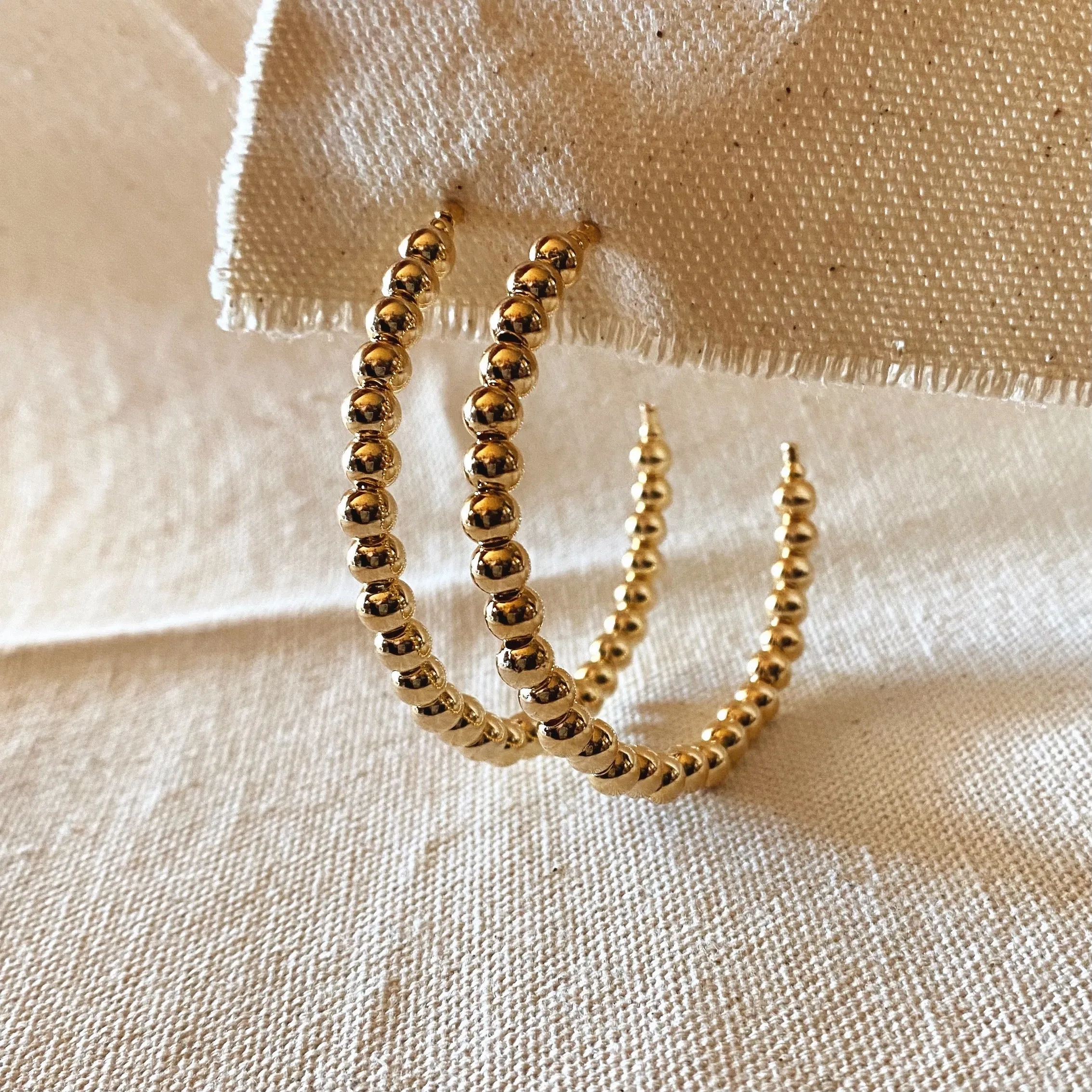 Very Sophisticated 18k Gold Filled Beaded C Hoop