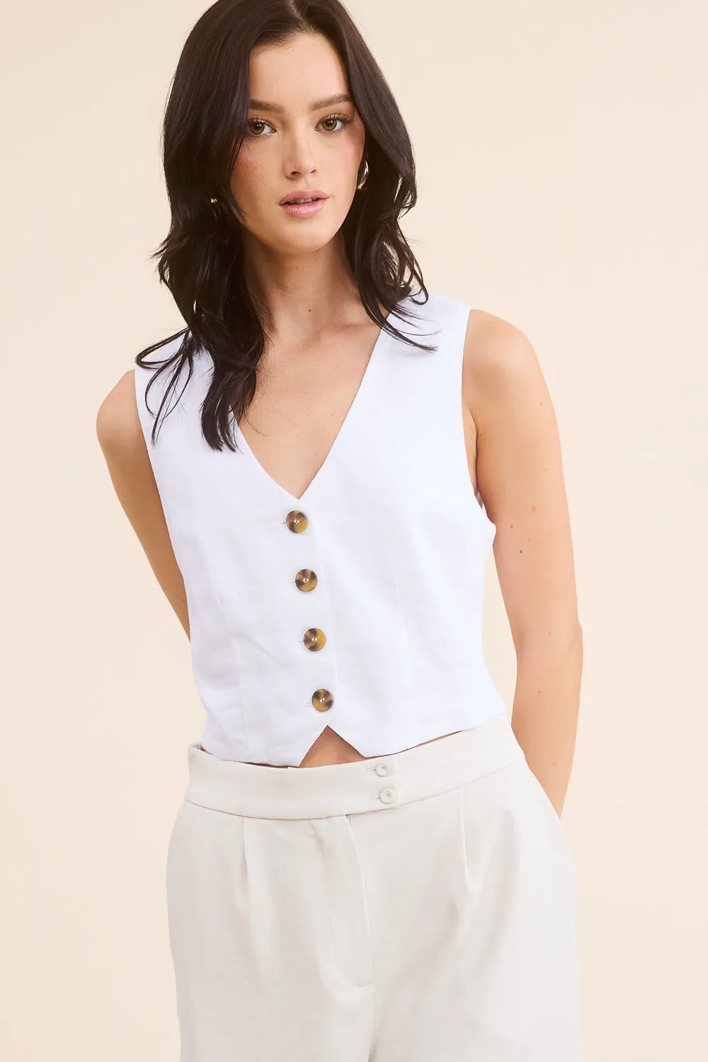 White Linen Vest