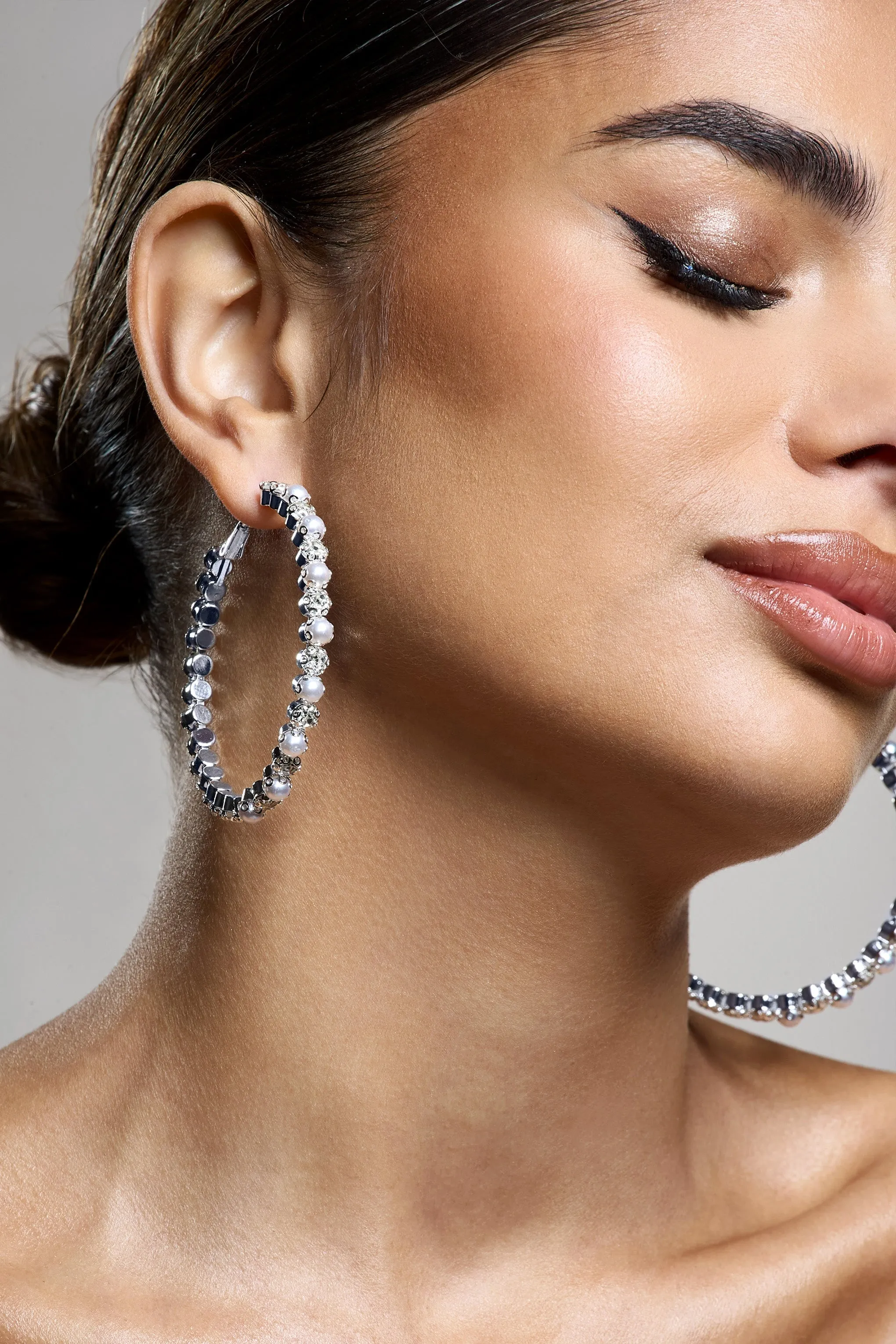 Winter | Silver Diamante & Pearl Hoop Earrings