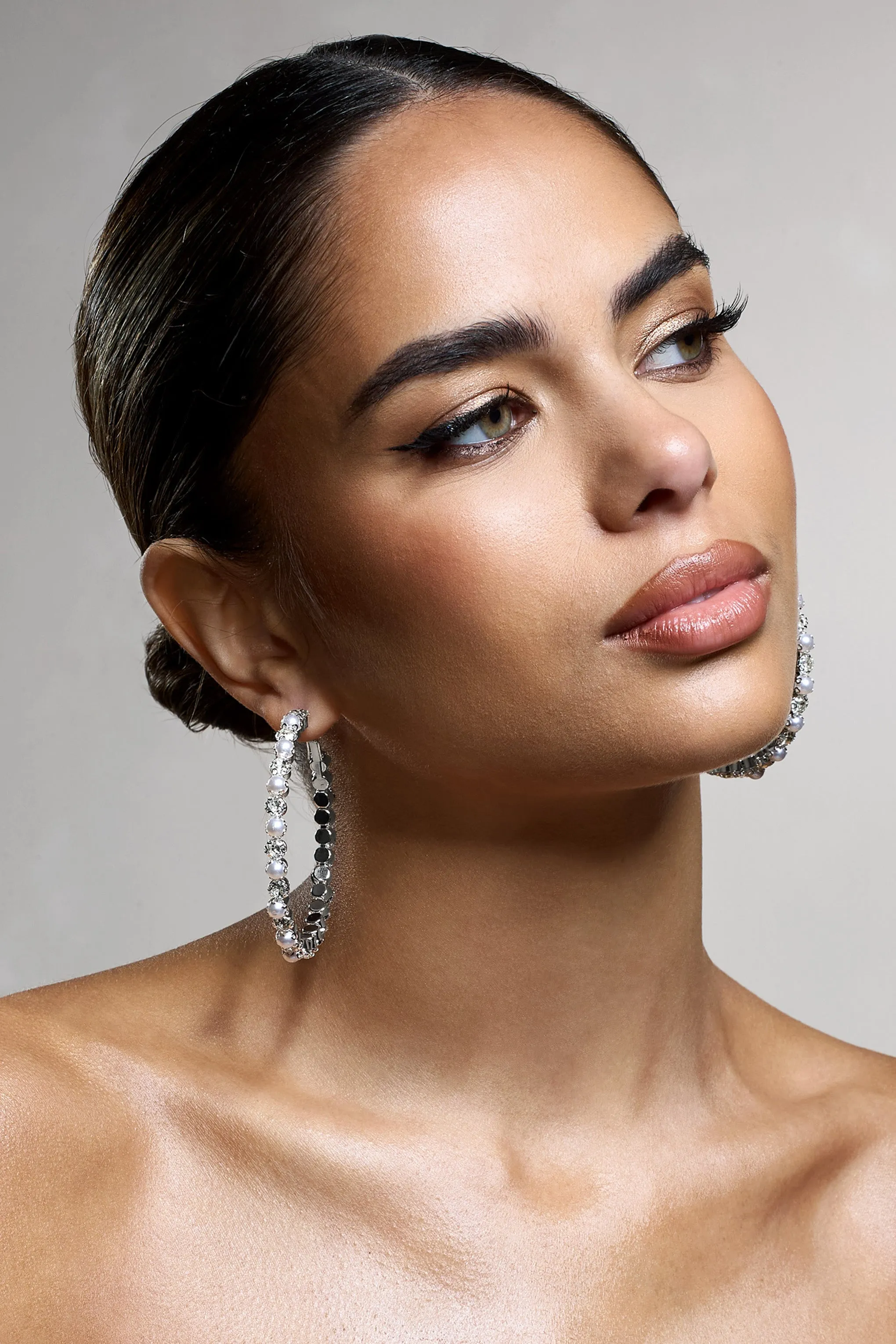 Winter | Silver Diamante & Pearl Hoop Earrings