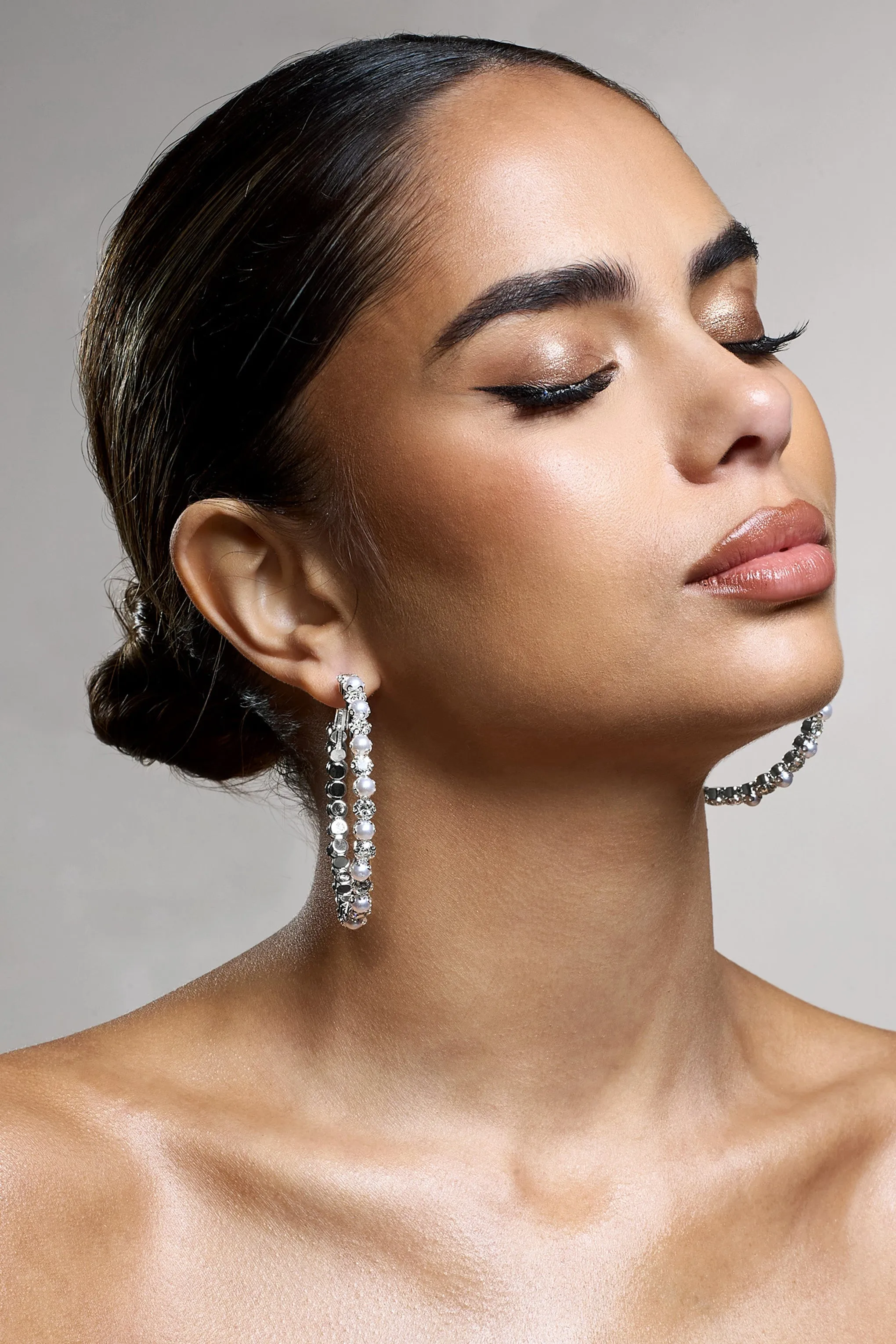 Winter | Silver Diamante & Pearl Hoop Earrings